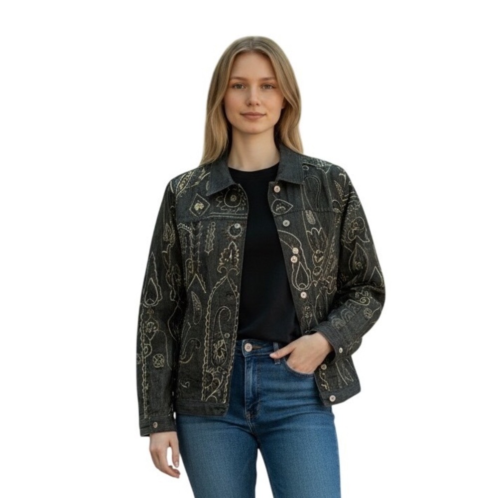 Laura Ashley Embroidered Denim Jacket Size Large